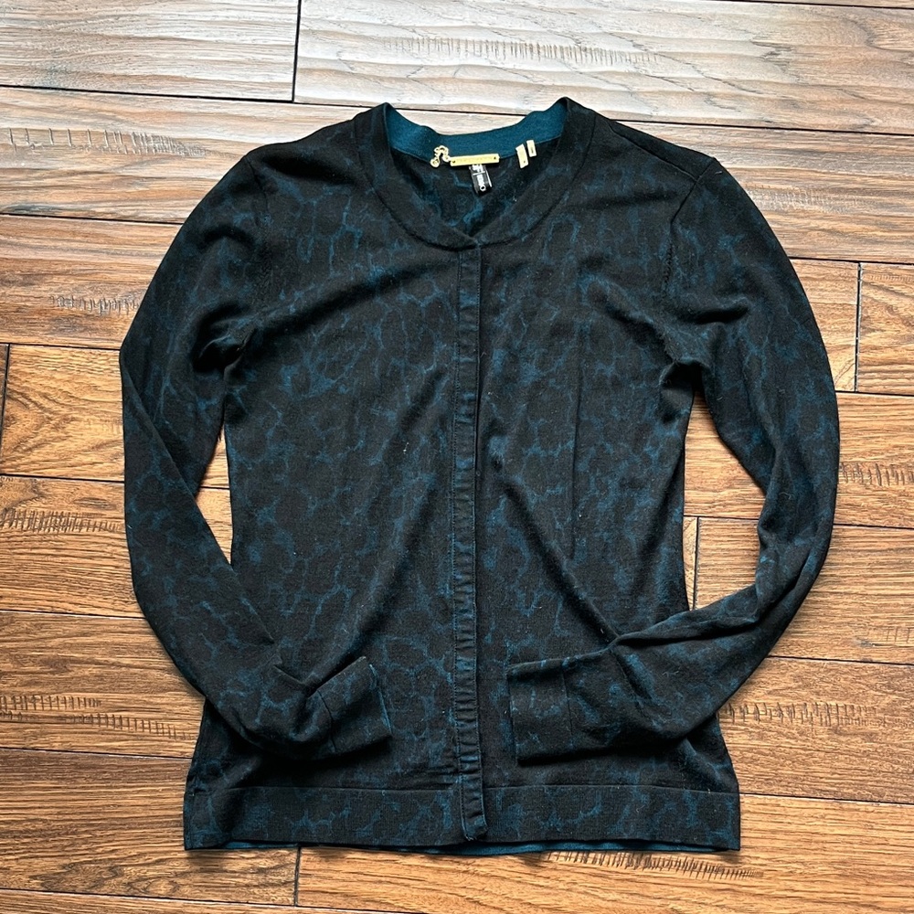 Elie Tahari Black and Teal Knit Cardigan